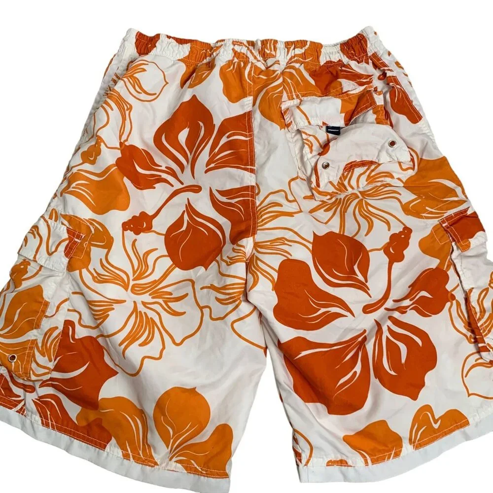 Exist Supreme Board Shorts Swim Trunks XL White Floral Mesh Lining Pockets Surf
